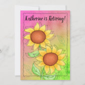 Gelbe Sonnenblumen Texturierte Rosa Grüne Rente Einladung (Vorderseite)