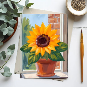 Gelbe Sonnenblumen-Topf-Blumen-Wasserfarbe Postkarte