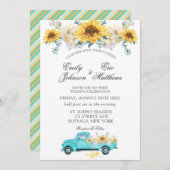 Gelbe Sonnenblumen Türkis Vintage LKW Hochzeit Einladung (Vorne/Hinten)