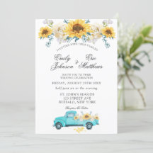Gelbe Sonnenblumen Türkis Vintage LKW Hochzeit