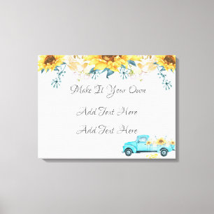Gelbe Sonnenblumen Türkis Vintage LKW Hochzeit Leinwanddruck