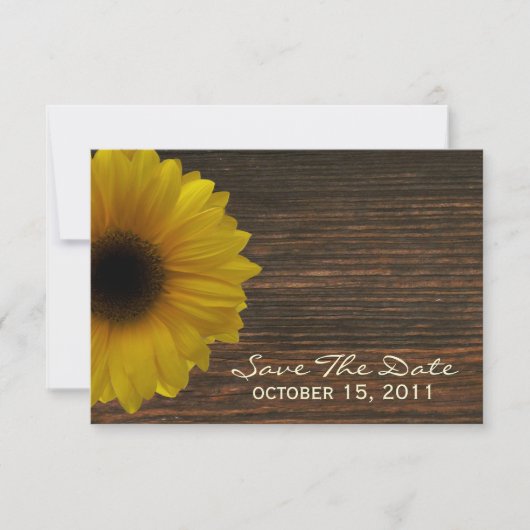 Gelbe Sonnenblumen und Barnwood Fall Save the Date (Vorderseite)