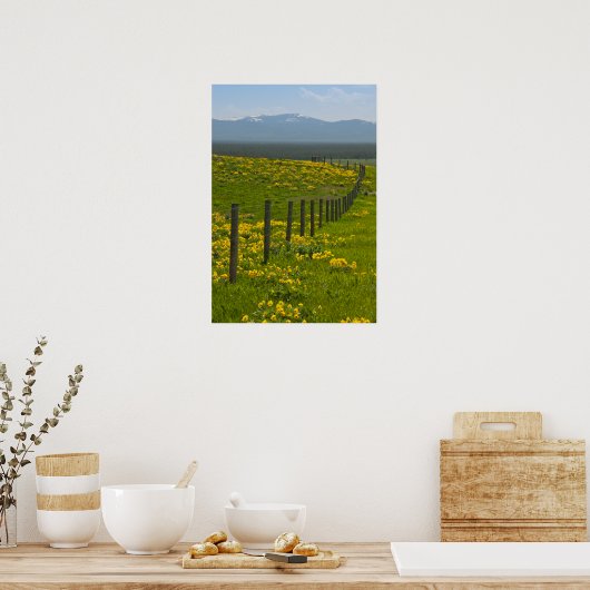 Gelbe Sonnenblumen und Berge Poster (Küche)