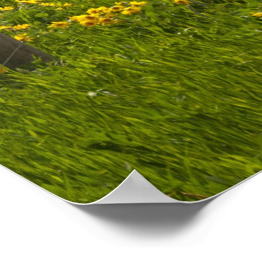 Gelbe Sonnenblumen und Berge Poster (Ecke)