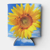 Gelbe Sonnenblumen und Bienen auf blauem Himmel - Dosenkühler (Vorderseite)