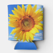 Gelbe Sonnenblumen und Bienen auf blauem Himmel - Dosenkühler (Rückseite)
