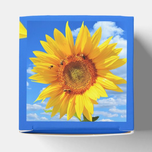 Gelbe Sonnenblumen und Bienen auf blauem Himmel - Geschenkschachtel (Oben)