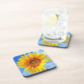 Gelbe Sonnenblumen und Bienen auf blauem Himmel -  Getränkeuntersetzer (Rechte Seite)