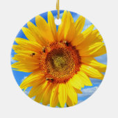 Gelbe Sonnenblumen und Bienen auf blauem Himmel -  Keramik Ornament (Hinten)