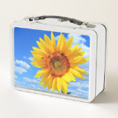 Gelbe Sonnenblumen und Bienen auf blauem Himmel -  Metall Brotdose (Rückseite)