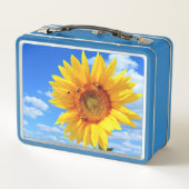 Gelbe Sonnenblumen und Bienen auf blauem Himmel -  Metall Brotdose (Rückseite)