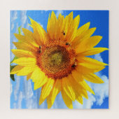 Gelbe Sonnenblumen und Bienen auf blauem Himmel -  Puzzle (Horizontal)
