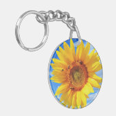 Gelbe Sonnenblumen und Bienen auf blauem Himmel - Schlüsselanhänger (Vorderseite links)