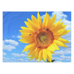 Gelbe Sonnenblumen und Bienen auf blauem Himmel -  Tischdecke