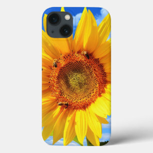 Gelbe Sonnenblumen und Bienen auf Blue Sky iPhone Case-Mate iPhone Hülle