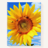 Gelbe Sonnenblumen und Bienen auf Blue Sky Noteboo Notizblock (Vorderseite)