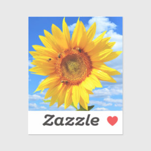 Gelbe Sonnenblumen und Bienen auf Blue Sky Sticker