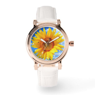 Gelbe Sonnenblumen und Bienen beobachten Armbanduhr