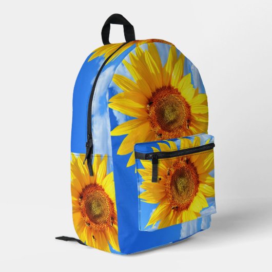 Gelbe Sonnenblumen und Bienen-Rucksack Blue Sky Bedruckter Rucksack (Rückseitige Ecke links)
