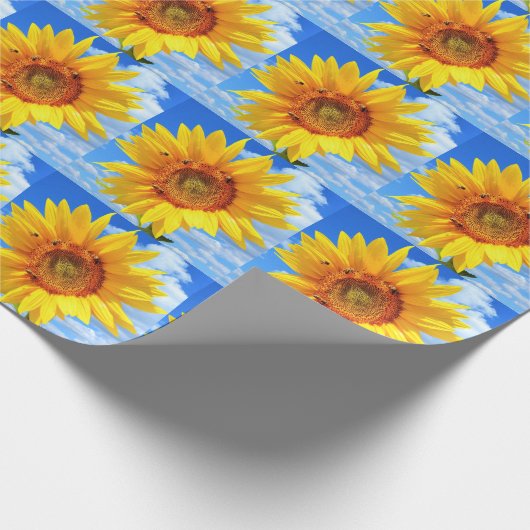 Gelbe Sonnenblumen und Bienen wrapping Paper Blue Geschenkpapier (Ecke)