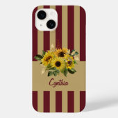Gelbe Sonnenblumen und Burgund und Gold gestreift Case-Mate iPhone Hülle (Rückseite)