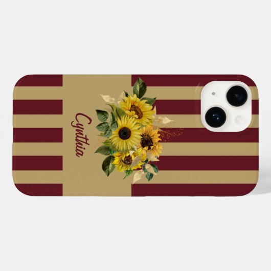 Gelbe Sonnenblumen und Burgund und Gold gestreift Case-Mate iPhone Hülle (Rückseite (Horizontal))