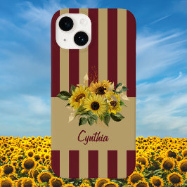Gelbe Sonnenblumen und Burgund und Gold gestreift Case-Mate iPhone 14 Hülle
