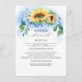 Gelbe Sonnenblumen und dunkelblaue Hochzeitsdetail Begleitkarte