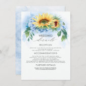 Gelbe Sonnenblumen und dunkelblaue Hochzeitsdetail Begleitkarte (Vorne/Hinten)