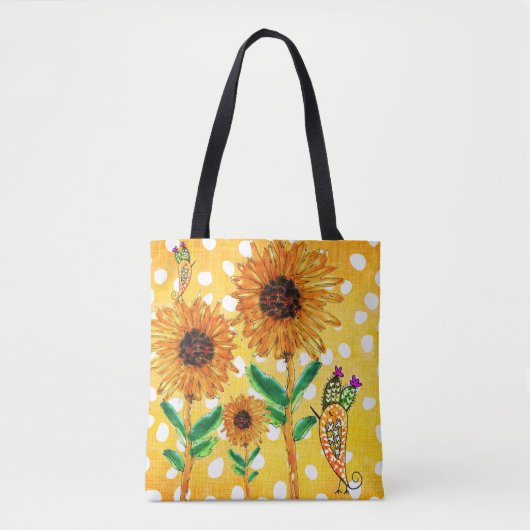 Gelbe Sonnenblumen und eine Vogeltote-Tasche Tasche (Vorderseite)