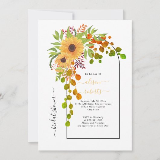 Gelbe Sonnenblumen und frühes Brautparty Einladung (Vorderseite)