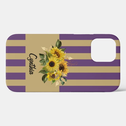 Gelbe Sonnenblumen und Lila und goldene Streifen Case-Mate iPhone Hülle (Rückseite (Horizontal))