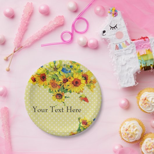Gelbe Sonnenblumen und Polka-Dot-Papierplatte Pappteller (Party)