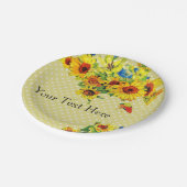 Gelbe Sonnenblumen und Polka-Dot-Papierplatte Pappteller (Schrägansicht)
