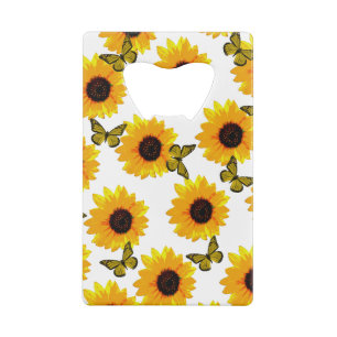 Gelbe Sonnenblumen und Schmetterlinge, Flaschenöff Geldbeutel Flaschenöffner