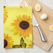 Gelbe Sonnenblumen und Schmetterlinge, Teetücher Geschirrtuch (Viertel Falte)