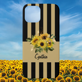 Gelbe Sonnenblumen und schwarz und goldgestreift Case-Mate iPhone Hülle