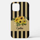 Gelbe Sonnenblumen und schwarz und goldgestreift Case-Mate iPhone Hülle (Rückseite)