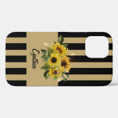 Gelbe Sonnenblumen und schwarz und goldgestreift Case-Mate iPhone Hülle (Rückseite (Horizontal))