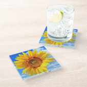 Gelbe Sonnenblumen und Untersetzer aus Bienen Blau (Schrägansicht)