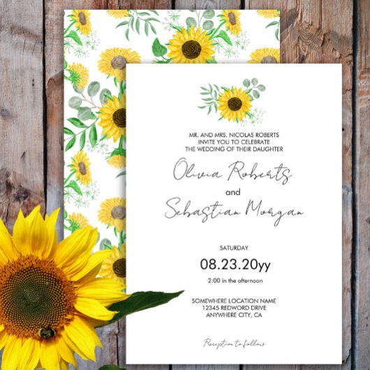 Gelbe Sonnenblumen Wasserfarbe Feierliche Hochzeit Einladung