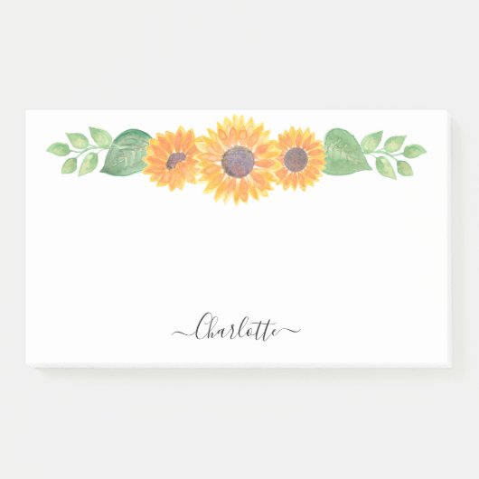 Gelbe Sonnenblumen Wasserfarbenfolien Personalisie Post-it Klebezettel (Vorderseite)