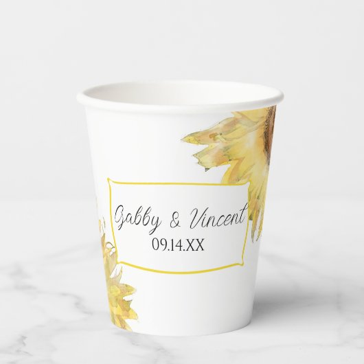 Gelbe Sonnenblumen Wasserfarbenprägung Pappbecher (Vorderseite)