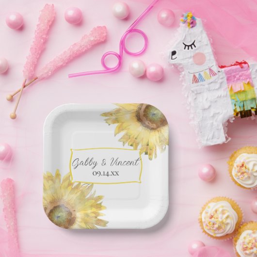 Gelbe Sonnenblumen Wasserfarbenprägung Pappteller (Party)