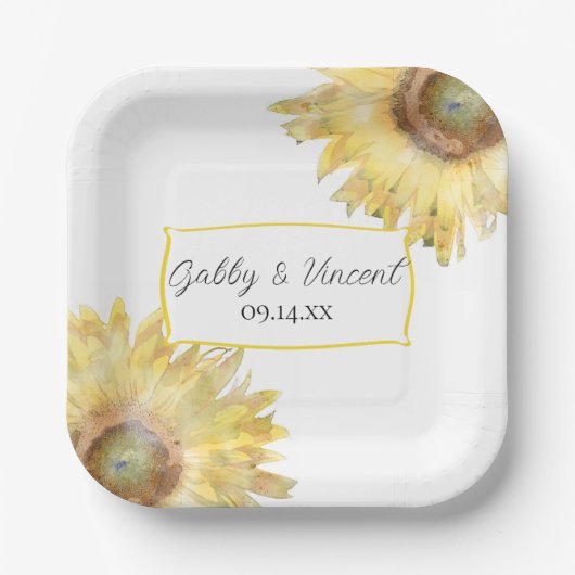 Gelbe Sonnenblumen Wasserfarbenprägung Pappteller (Vorderseite)