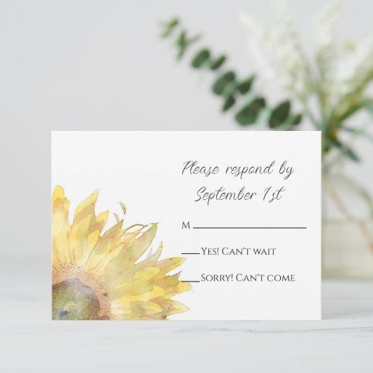 Gelbe Sonnenblumen Wasserfarbenprägung RSVP Karte (Stehend Vorderseite)