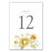 Gelbe Sonnenblumen-Watercolor-Hochzeit Tischnummer (Rückseite)