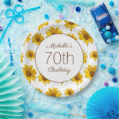 Gelbe Sonnenblumen Weiß 70. Geburtstag Pappteller (Party)