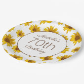 Gelbe Sonnenblumen Weiß 70. Geburtstag Pappteller (Schrägansicht)