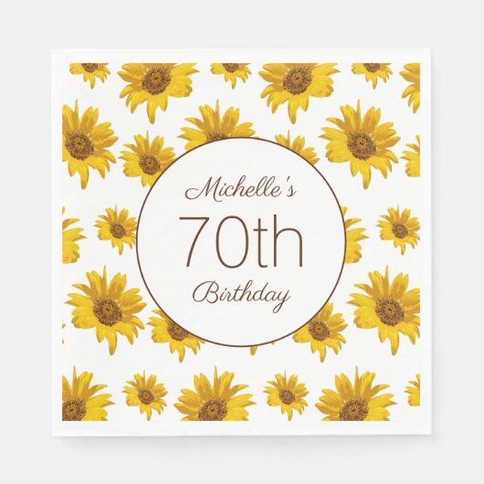 Gelbe Sonnenblumen Weiß 70. Geburtstag Serviette (Vorderseite)